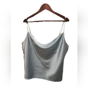 Satin Cowl Neck Rhinestone Strap Light Blue Top Size L